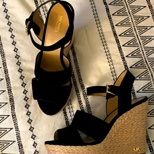 Michael Kors Black Suede Wedge Sandals